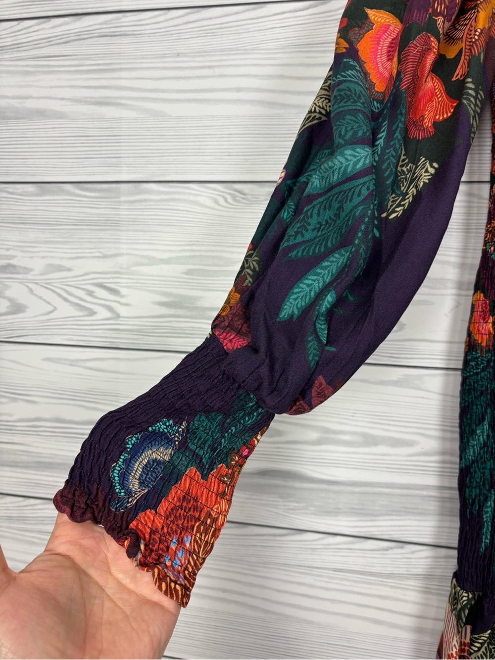 FARM Rio ruched flower scarves burgundy mini dress size large - Picture 4 of 11